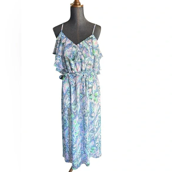 Lilly Pulitzer Zadie Maxi Dress Tails Of The Sea Purple Blue Green Size Large - Picture 4 of 13